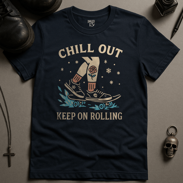 Printify T-Shirt Navy / S Chill Out Keep On Rolling T-Shirt