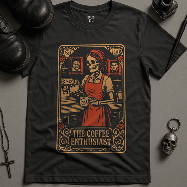 Printify T-Shirt Navy / S Coffee Enthusiast Tarot T-Shirt