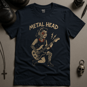 Printify T-Shirt Navy / S Cyborg Metal Head T-Shirt