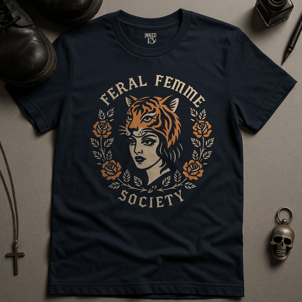 Printify T-Shirt Navy / S Feral Femme T-Shirt