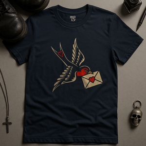 Printify T-Shirt Navy / S Gothic Swallow Letter T-Shirt