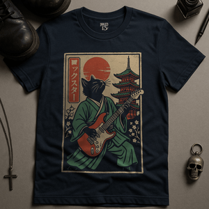 T-Shirt Navy / S Japanese Cat Guitar T-Shirt