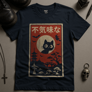 T-Shirt Navy / S Japanese Cat Spooky T-Shirt