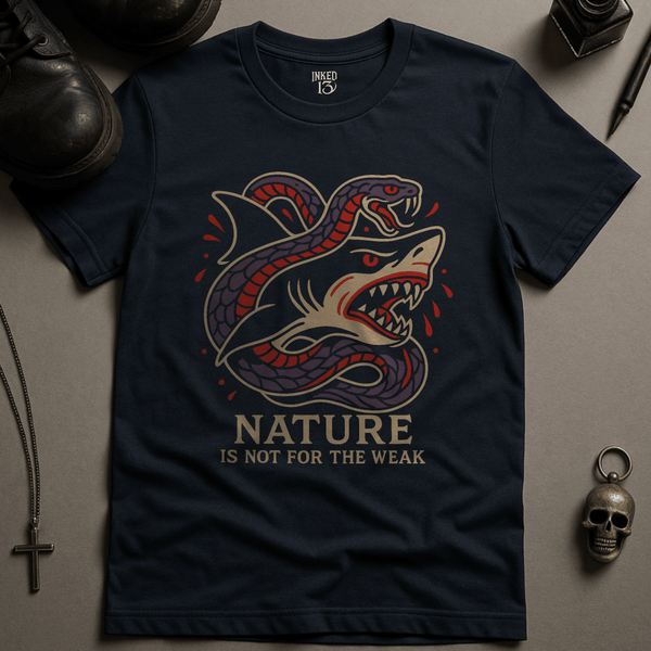 Printify T-Shirt Navy / S Nature Is Not For The Weak T-Shirt