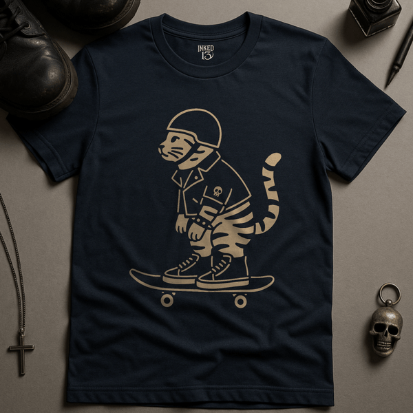 Printify T-Shirt Navy / S Punk Rock Cat T-Shirt