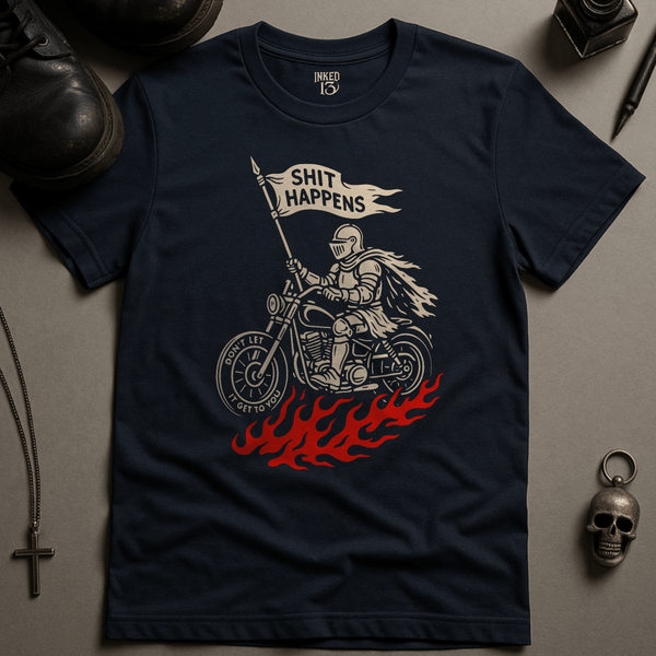 Printify T-Shirt Navy / S Shit Happens Bike T-Shirt