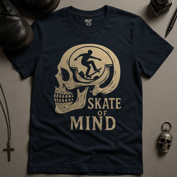 Printify T-Shirt Navy / S Skate Of Mind Skull T-Shirt