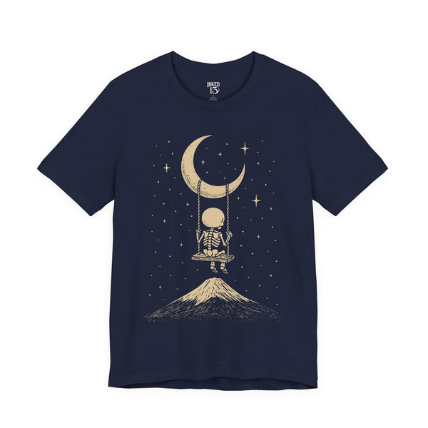 Printify T-Shirt Navy / S Skeleton Moon Swinging T-Shirt