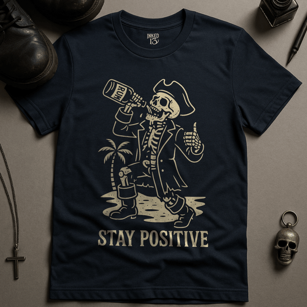 Printify T-Shirt Navy / S Stay Positive Pirate T-Shirt