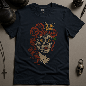 Printify T-Shirt Navy / S Sugar Skull Woman T-Shirt