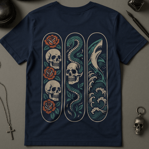 Printify T-Shirt Navy / S Tattoo Skateboard T-Shirt