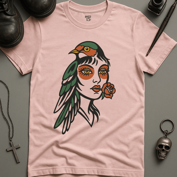 Printify T-Shirt Soft Pink / S Bird Face Tattoo T-Shirt