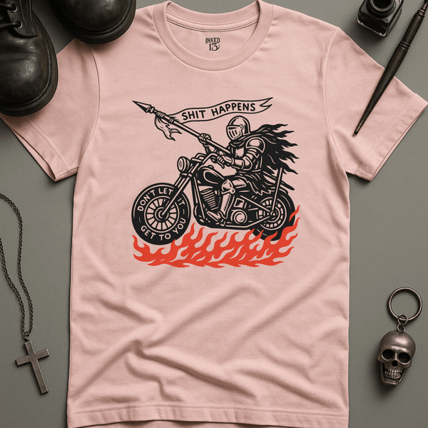 Printify T-Shirt Soft Pink / S Shit Happens Bike T-Shirt