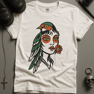 Printify T-Shirt White / S Bird Face Tattoo T-Shirt