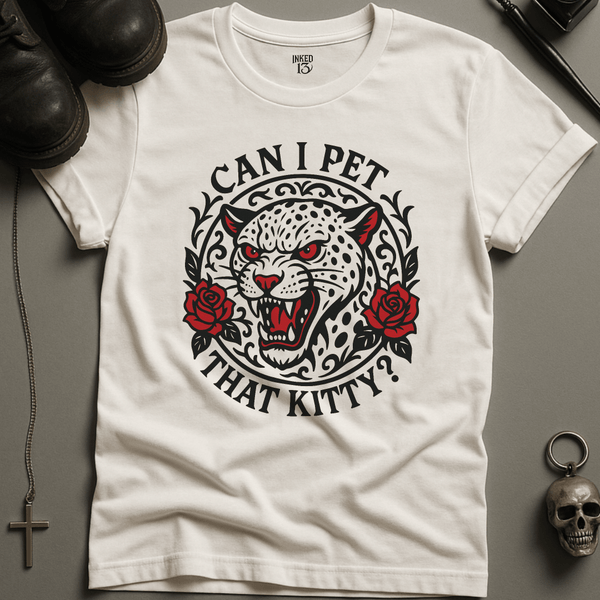 Printify T-Shirt White / S Can I Pet That Kitty T-Shirt