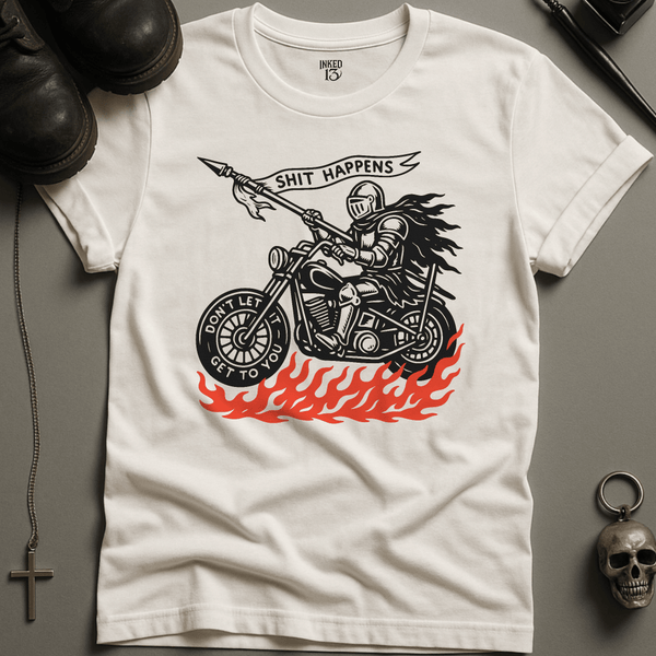 Printify T-Shirt White / S Shit Happens Bike T-Shirt