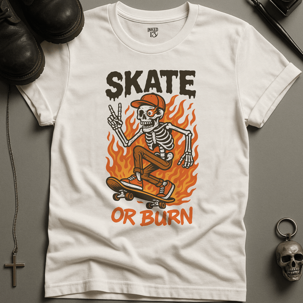 Printify T-Shirt White / S Skate Or Burn T-Shirt