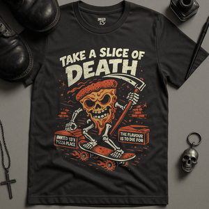 Take A Slice Of Death T-Shirt - Dark Grey - S - Inked 13 Ltd Unisex alternative tattoo apparel