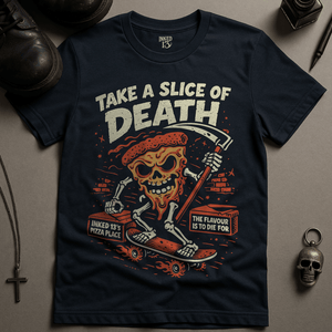 Take A Slice Of Death T-Shirt - Navy - S - Inked 13 Ltd Unisex alternative tattoo apparel