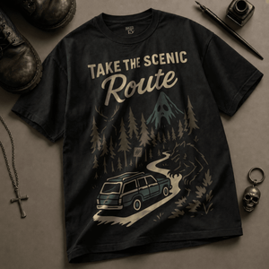Take The Scenic Route Heavyweight T-shirt - Black - S - Inked 13 Ltd Unisex alternative tattoo apparel
