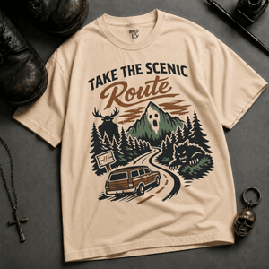 Take The Scenic Route Heavyweight T-shirt - Ivory - XL - Inked 13 Ltd Unisex alternative tattoo apparel