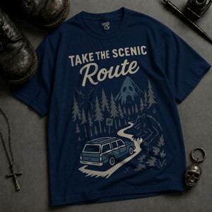 Take The Scenic Route Heavyweight T-shirt - True Navy - S - Inked 13 Ltd Unisex alternative tattoo apparel