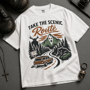 Take The Scenic Route Heavyweight T-shirt - White - M - Inked 13 Ltd Unisex alternative tattoo apparel