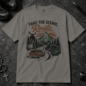 Take The Scenic Route T-shirt (New Style) - Grey - S - Inked 13 - Unisex alternative tattoo apparel.