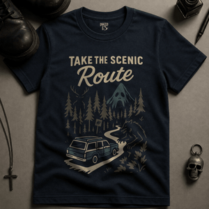 Take The Scenic Route T-shirt (New Style) - True Navy - S - Inked 13 Ltd Unisex alternative tattoo apparel