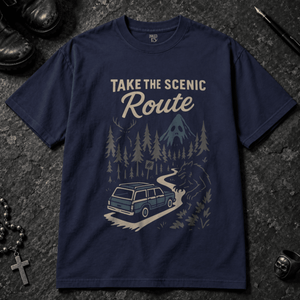 Take The Scenic Route T-shirt (New Style) - True Navy - S - Inked 13 - Unisex alternative tattoo apparel.