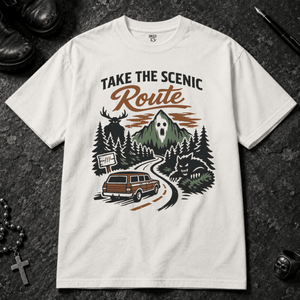 Take The Scenic Route T-shirt (New Style) - White - S - Inked 13 - Unisex alternative tattoo apparel.