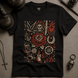 Tattoo Doodle Art Scene T-shirt - Black - S - Inked 13 Ltd Unisex alternative tattoo apparel