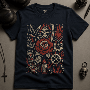 Tattoo Doodle Art Scene T-shirt - True Navy - S - Inked 13 Ltd Unisex alternative tattoo apparel