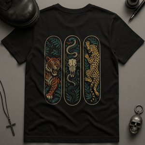 Tattoo Skateboard Animals T-Shirt - Black - S - Inked 13 Ltd