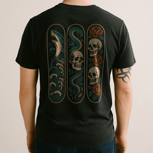 Tattoo Skateboard T-Shirt - Black - S - Inked 13 Ltd