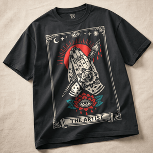 The Artist Tarot Heavyweight T-shirt - Black - S - Inked 13 Ltd Unisex alternative tattoo apparel