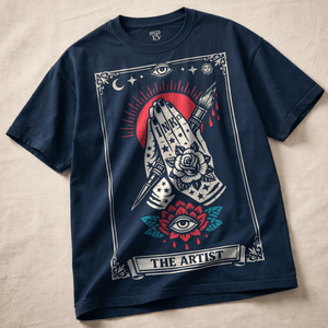 The Artist Tarot Heavyweight T-shirt - True Navy - S - Inked 13 Ltd Unisex alternative tattoo apparel
