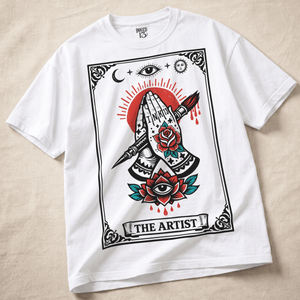 The Artist Tarot Heavyweight T-shirt - White - S - Inked 13 Ltd Unisex alternative tattoo apparel