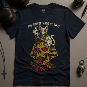 The Coffee Made Me Do It T-Shirt - Navy - S - Inked 13 Ltd Unisex alternative tattoo apparel