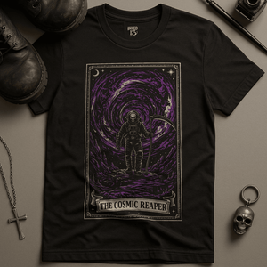 The Cosmic Reaper Tarot T-Shirt - Black - S - Inked 13 Ltd Unisex alternative tattoo apparel