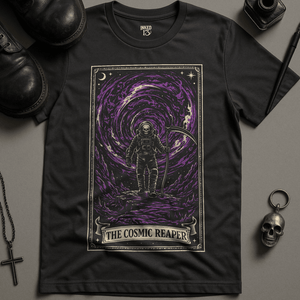 The Cosmic Reaper Tarot T-Shirt - Dark Grey - S - Inked 13 Ltd Unisex alternative tattoo apparel