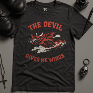 The Devil Gives Me Wings T-Shirt - Dark Grey - S - Inked 13 Ltd Unisex alternative tattoo apparel