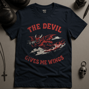 The Devil Gives Me Wings T-Shirt - Navy - S - Inked 13 Ltd Unisex alternative tattoo apparel