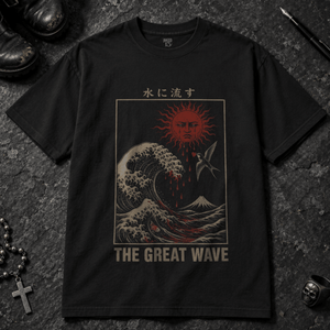 The Great Wave T-shirt - Black - S - Inked 13 - Unisex alternative tattoo apparel.