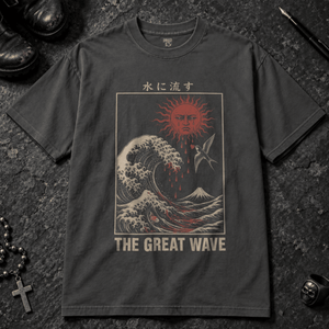 The Great Wave T-shirt - Graphite - S - Inked 13 - Unisex alternative tattoo apparel.