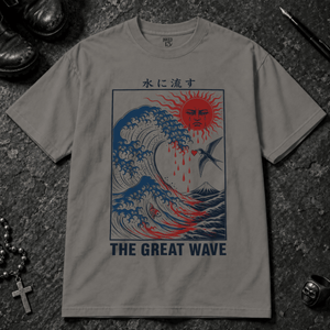 The Great Wave T-shirt - Grey - S - Inked 13 - Unisex alternative tattoo apparel.