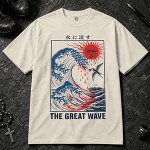 The Great Wave T-shirt - Ivory - S - Inked 13 - Unisex alternative tattoo apparel.