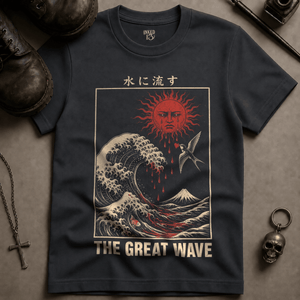 The Great Wave T-shirt (New Style) - Graphite - S - Inked 13 Ltd Unisex alternative tattoo apparel