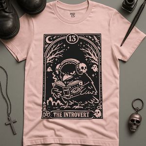 The Introvert Crow T-Shirt - Soft Pink - S - Inked 13 Ltd Unisex alternative tattoo apparel