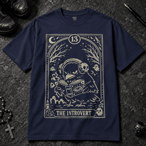 The Introvert Crow T-shirt - True Navy - S - Inked 13 - Unisex alternative tattoo apparel.